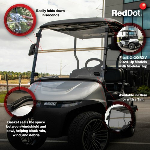 RedDot 3/16" Impact Modified Golf Cart Windshield for E-Z-GO RXV 2024-Up - Clear - Foto 2 di 6