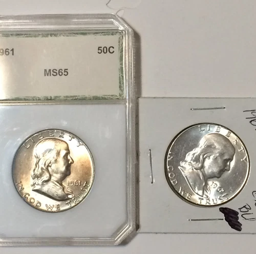 2 Uncirculated Ben Franklin Half Dollars, 1961-P, 1962-P.  Lot of 2