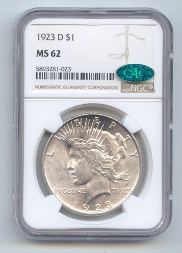 1923-D Peace Dollar, NGC MS-62 Green CAC Sticker