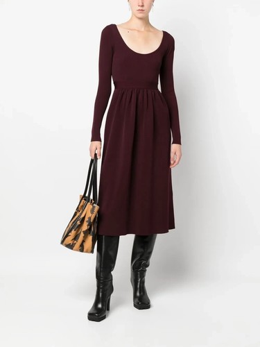 Proenza Schoulder Long Sleeve Knitted Keyhole Midi Dress Red Modest Designer XS - Picture 2 of 10