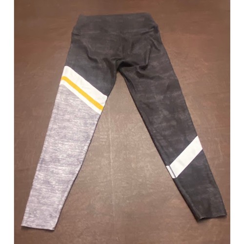 WITH Women’s Colorblock Athletic Leggings Gray Black Yellow Stripe Size Large