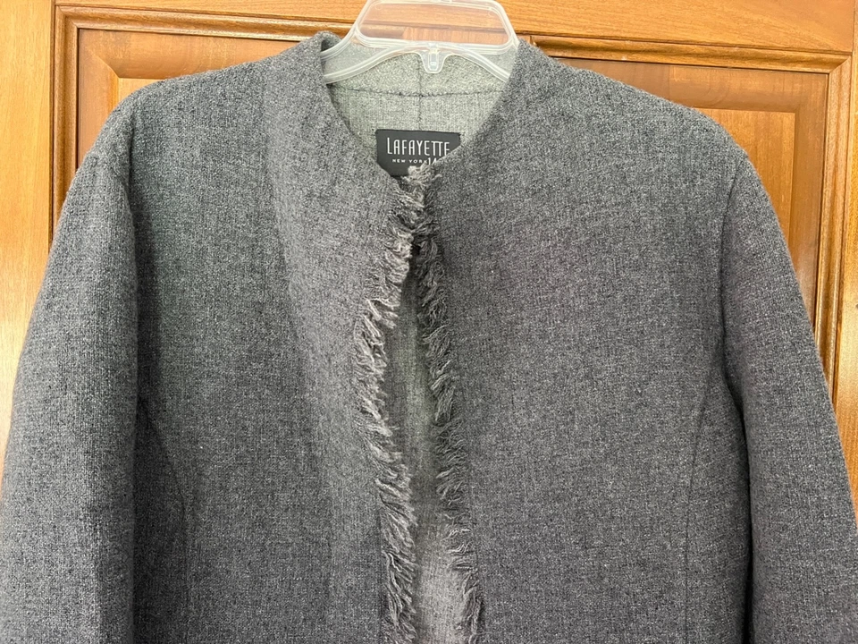 Lafayette New York 148 Frayed Edge Gray Wool Blend Blazer Jacket EUC 10 - Image 2 of 4