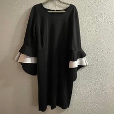 ELOQUII Black and White Bell Sleeve Knee Length Cocktail Dress Size 20
