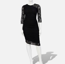 Vince Camuto Women's Black Asymmetrical-Hem Ruched Lace Bodycon Dress Size 4