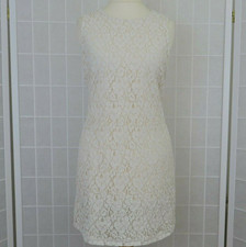Oasis Dress Size 8 Cream Sleeveless Floral Lace Micro Mini Exposed Zip Party