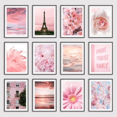 Pink Botanical Wall Art Prints Bedroom Living Room Pictures Posters Home Decor - Image 1 of 4