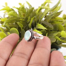 Aqua Chalcedony Gemstone 925 Fine Silver Jewelry Handmade March Birthstone Ring