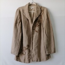 Coldwater Creek Womens Beige Open Front Embroidered Linen Basic Jacket Size 12