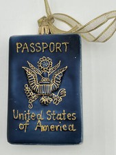 US PASSPORT VACATION TRAVEL BLOWN GLASS CHRISTMAS TREE ORNAMENT R 
