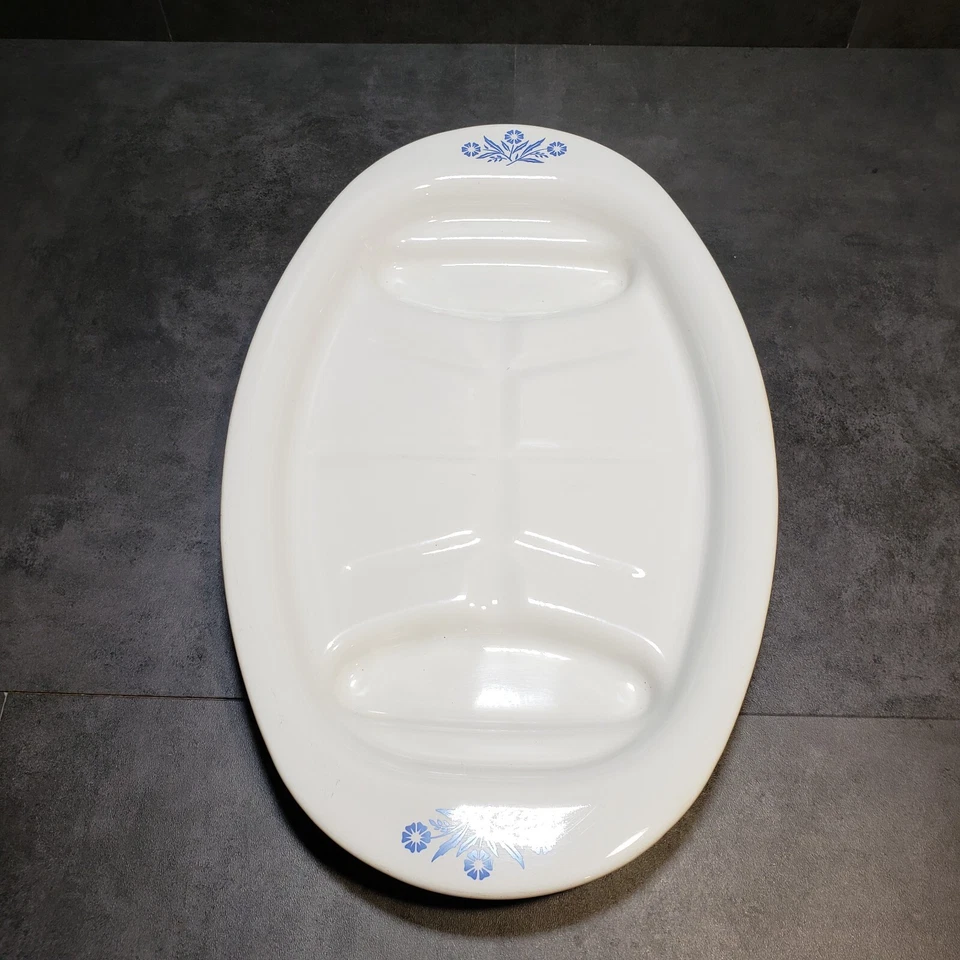 Винтажное овальное сервировочное блюдо из синего василька Corning Ware - Изображение 3 из 4