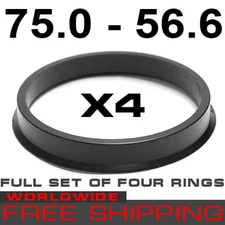 HUB CENTRIC RINGS 75.0 - 56.6mm (SET OF 4 RINGS 75,0 - 56.6)free WORLD shipping