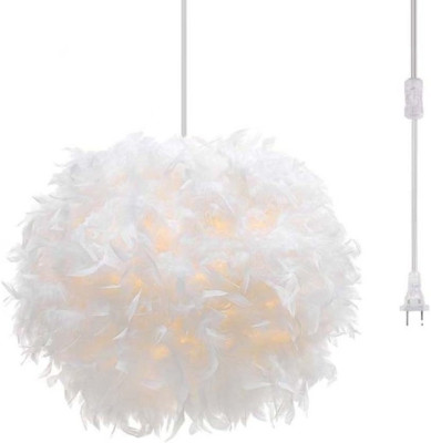 Elegant White Feather Chandelier Pendant Light with 14.8' Cord & Switch