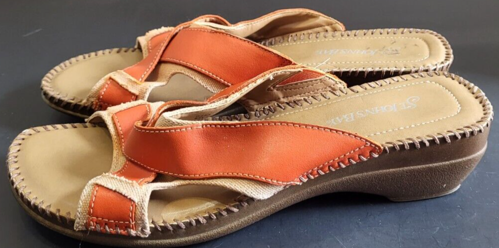 St. John's Bay Women's Sandals Size 8 1/2 M Coral/Peach Leather Strappy