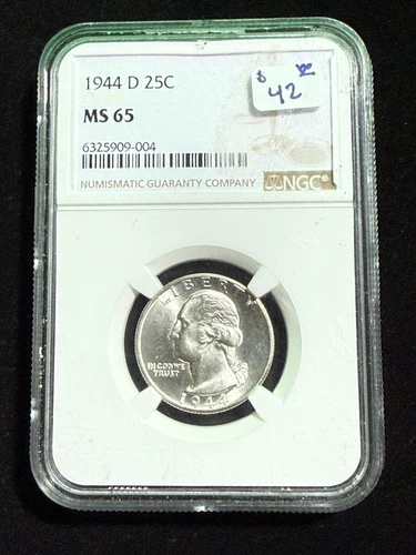 1944 D WASHINGTON QUARTER NGC MS 65