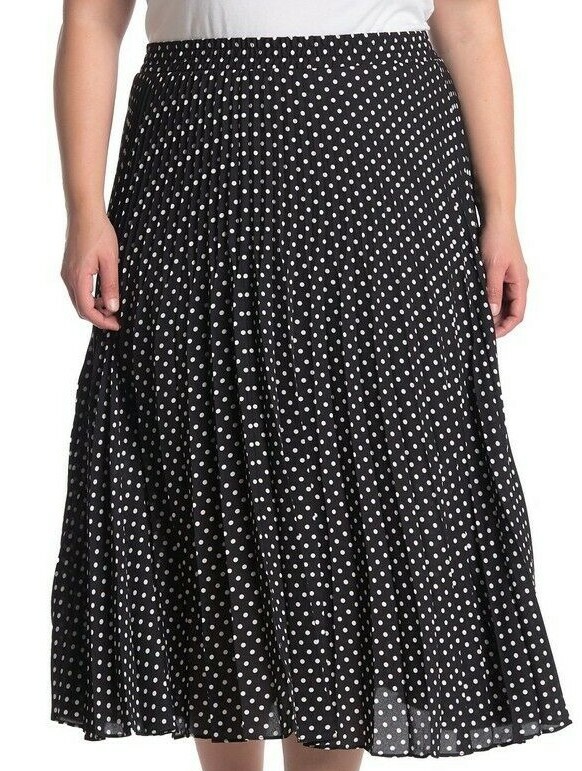 Max Studio Pleated Midi Skirt Size 2X 3X Black White Polka Dot $98