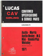 AUSTIN MINI FX4D MOKE MG MIDGET MGB HEALEY SPRITE VDP 1971 LUCAS PARTS CATALOGUE