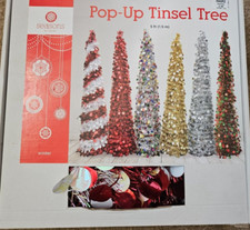 5FT Pop Up Multi Color Tinsel Tree w/Stand Home Decor Seasons By Nicole Deal(A3)