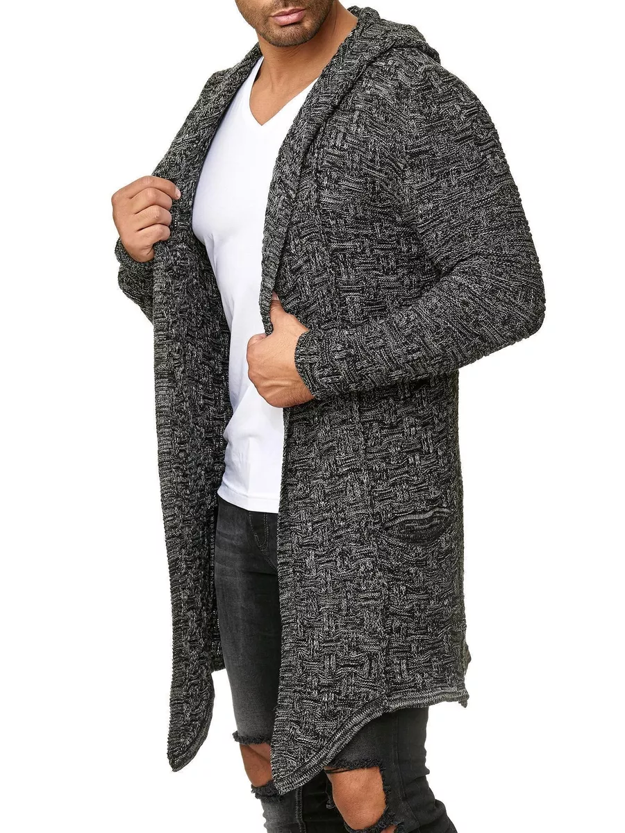 Redbridge Herren Strickjacke Übergangsjacke Cardigan Asymmetric Long Cut  Kapuze | eBay