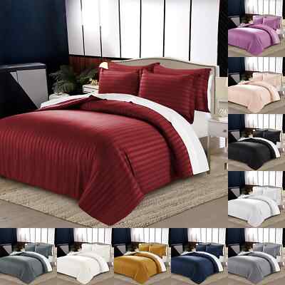 Satin Streifen Bettbezug Set Wendedecke Seide Bettwäsche Set und Kissenbezug