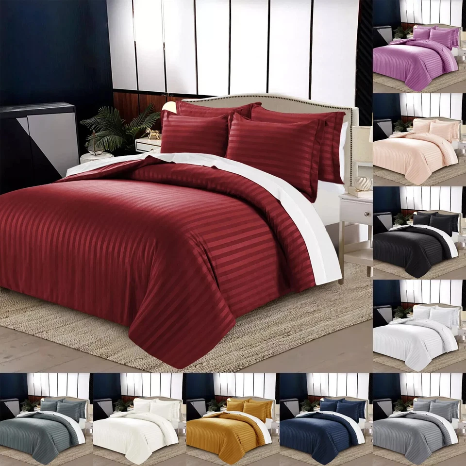 BEST STYLE LINENS Satin Stripes Duvet Cover Set Reversible Quilt Silk Bedding Set and Pillow Case