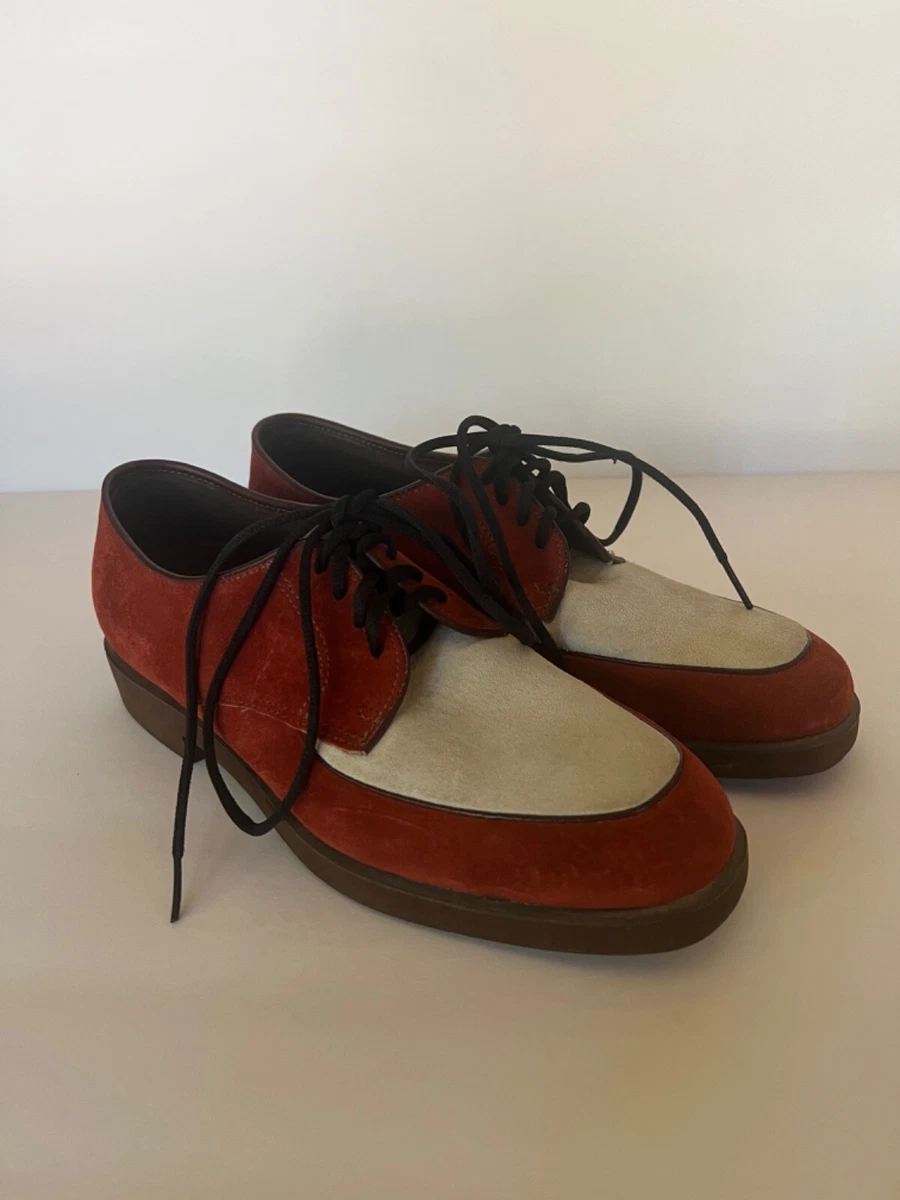 Vintage 90s Hush Puppies Rust Cream Leather Suede Tie Shoes. Size 9M womens