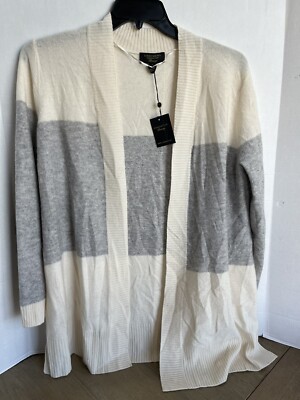 CHARTER CLUB Women's Cashmere Cardigan Sweater Size L Gray Ivory