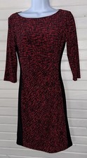 Ralph Lauren LRL Sz PETITES 2P Knit Sheath Dress Stretch Red Black Print EUC