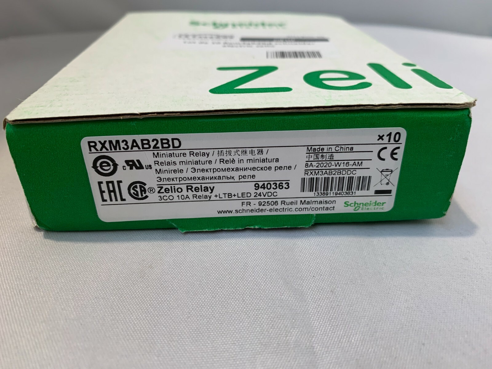 Relais 24VDC Schneider RXM3AB2BD Zelio 10A boite de 10 contacts 3CO pour armoire électrique