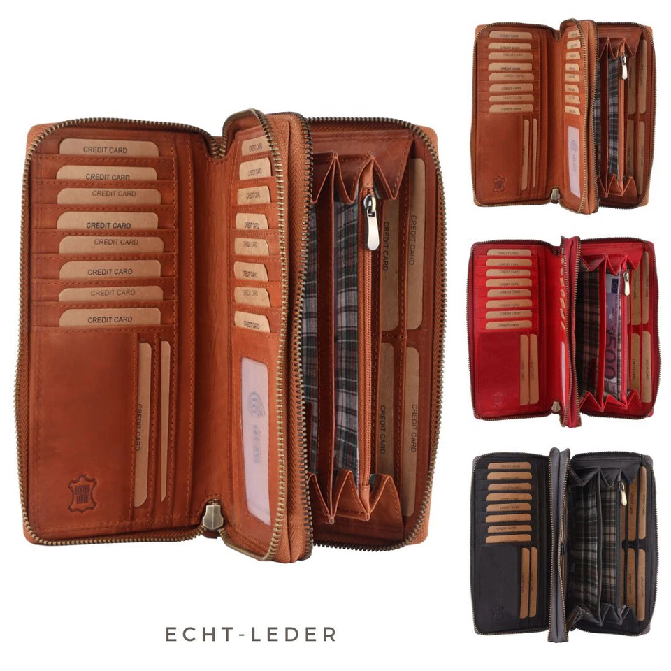 Damen Geldbörse Echt Leder XXL Portemonnaie Groß RFID Vintage viele Kartenfächer