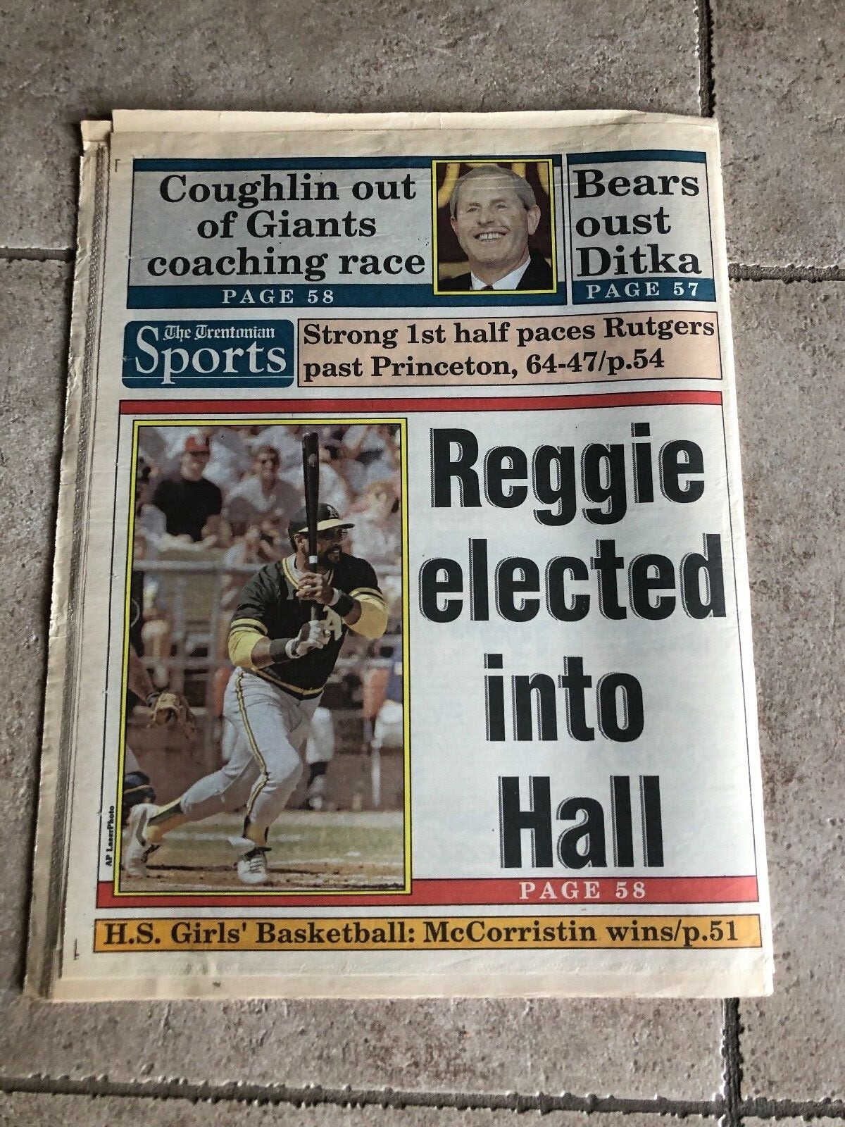 1993 NJ Trentonian Newspaper Reggie Jackson Inducted into Hall of Fame