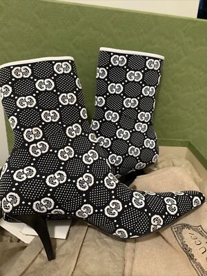 Gucci Pointy Toe Sock Boots Technical GG Jersey Tom Black and