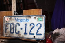 1985 Virginia  License Plate FBC-122 (Rough)