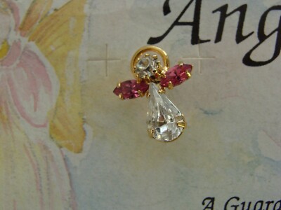 NOS GENUINE AUSTRIAN CRYSTAL PINK GUARDIAN ANGEL PIN Oct Birthday Rose Zircon
