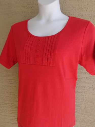  Being Casual Ribbed Cotton Blend Buttoned Pleated Front Top 1X -XL Red - Bild 1 von 3