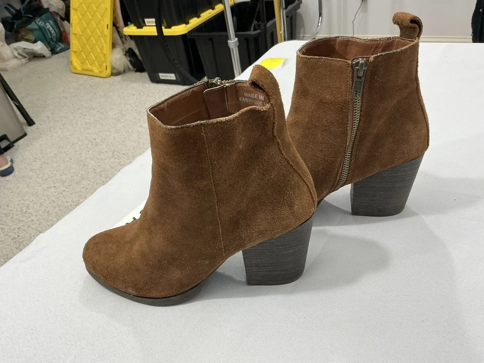 Womans Ecote Size 6 Cognac Suede Zip Block Heel Ankle Boots Foto 3 de 4