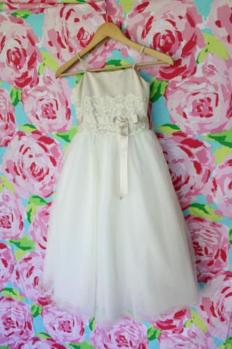 David's Bridal Champagne lace bead tulle flower girl Pageant princess dress 6 - Picture 6 of 11