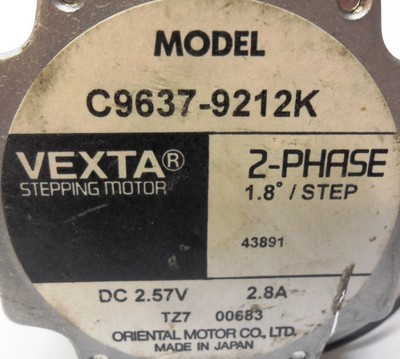 VEXTA STEPPING MOTOR C9637-9212K, 2 PHASE, 1.8 DEG / STEP
