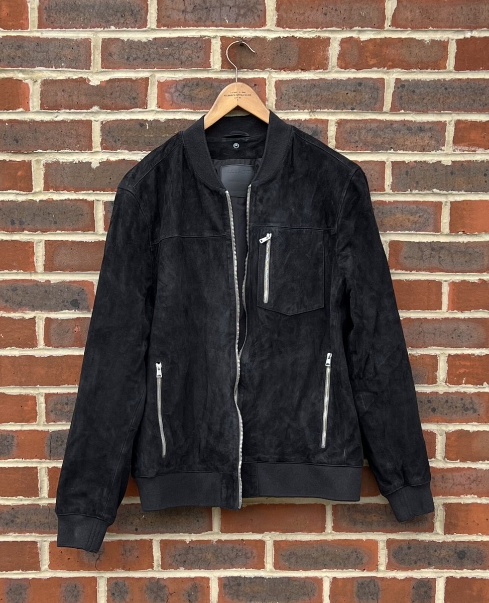 All Saints Mens KAIRO Suede Leather Bomber Jacket XL Biker