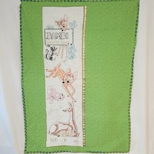 Bambi Cross Stitch Crib Quilt Homemade 29" x 39" Flower Thumper