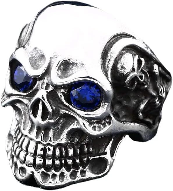 Gothic Men's Biker Skull Red Blue CZ Eye Punk Ring Stainless Steel US Size 7-13 - Image 2 of 4