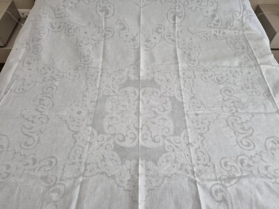 Tagesdecke reines Leinen mit Stickerei Parade und Vollstrick Hand Bedspread Handmade