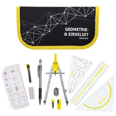 DynaTech Geometrie- und Zirkel-Set (12-teilig) Reißverschluss- Etui gelb