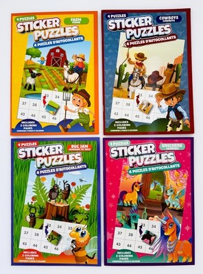 Activity Books for Kids: Sticker Puzzles - Cowboys, Farm, Unicorns, Bug Jam