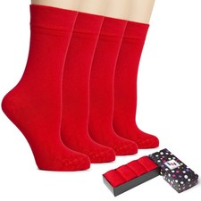 Hugh Ugoli Women's Rayon Thin Crew Socks for Dress 5-8, Red 4 Pairs 