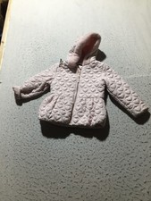 Rothschild Puffer Coat Girls M 5/6 Pink Hearts Hoodie Quilted Faux Fur