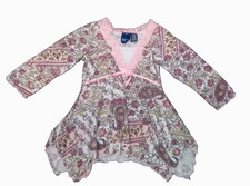 Basic Editions Girls 6/6X Floral Long Sleeve Lace V Neck Dress Pink