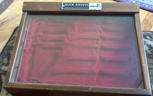 Vintage  Buck  Knife Dealer Display Case Glass See-Through Cover & "Velvet" Tray