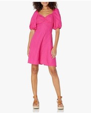 The Drop Women's Nala Twist-Front Linen Mini Dress, Hot Pink, Size XS