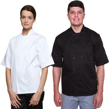 Unisex Chef Jacket Dill Short Sleeve Mesh Underarm Studs Kitchen Cooks Coat