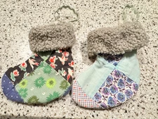 Handmade Mini Stocking Vintage Quilt Ornaments Multi Color  green Set 2